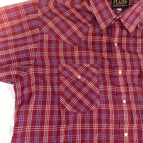Plains Western Wear Short Sleeve Pearl Snap Red  Tartan Plaid Cowboy Rodeo S11 - Picture 3 of 11